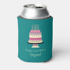 キュートレトロピンクパステルガーリーお誕生日ケーキ 缶クーラー