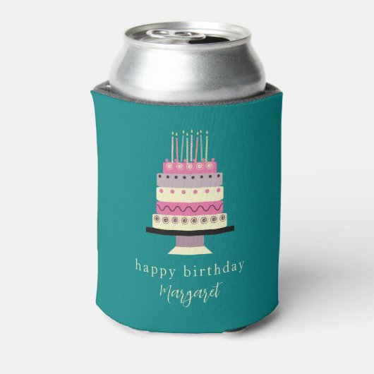 キュートレトロピンクパステルガーリーお誕生日ケーキ 缶クーラー (缶裏面)