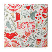 キュートレトロフローライラストレーションバレンタインデザイン タイル (正面)