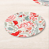 キュートレトロフローラバレンタインデザイン ラウンドペーパーコースター (アングル)