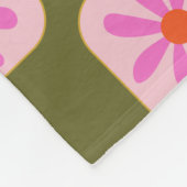 キュートレトロボホチェッカーボードフラワーグリーンピンク フリースブランケット (角)