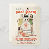 キュートレトロヴィンテージプールパーティの招待状 招待状 (正面/裏面)