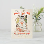 キュートレトロヴィンテージプールパーティの招待状 招待状 (スタンド正面)