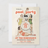 キュートレトロヴィンテージプールパーティの招待状 招待状 (正面)