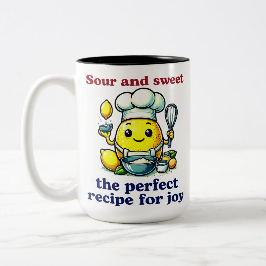キュートレモンシェフベーキングうれしそうな喜び ツートーンマグカップ (左)