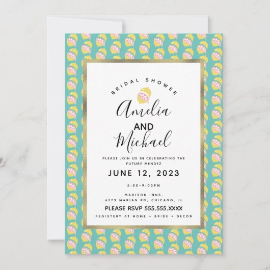 キュートレモンピンクドリップシンプルブライダルシャワー 招待状 (正面)