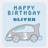 キュートレースカーブルーボーイハッピーバースデー スクエアシール (正面)