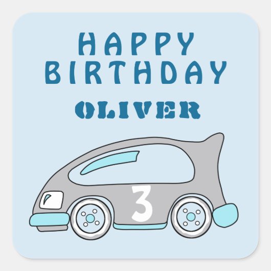 キュートレースカーブルーボーイハッピーバースデー スクエアシール (正面)