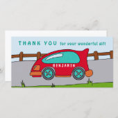 キュートレースカーレッドボーイ誕生日サンキューカード サンキューカード (正面/裏面)