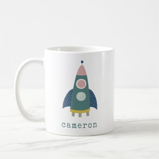 キュートロケット船カッコいい宇宙アパーソナライズされたート コーヒーマグカップ (左)