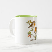 キュートロパーソナライズされたビンレッドブレストバードマグ ツートーンマグカップ (正面左)