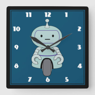 キュートロボットイラストレーション スクエア壁時計