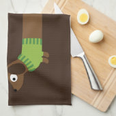 キュートロングダックスフントイラストレーション キッチンタオル (四つ折り)