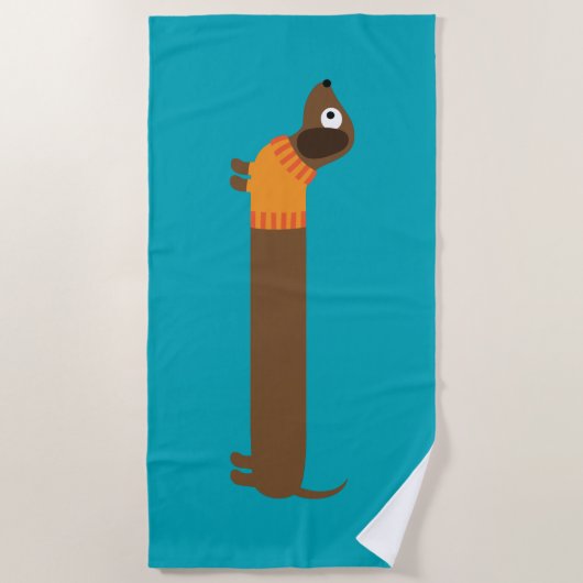 キュートロングダックスフントイラストレーション ビーチタオル (正面)