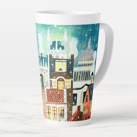 キュートロンドンインザスノーシティイラストレーション カフェラテマグ (右アングル)