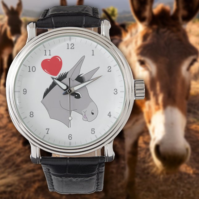 キュートロンドンキーヘッド赤いハート 腕時計 (Cute Donkey Head Red Heart Watch)