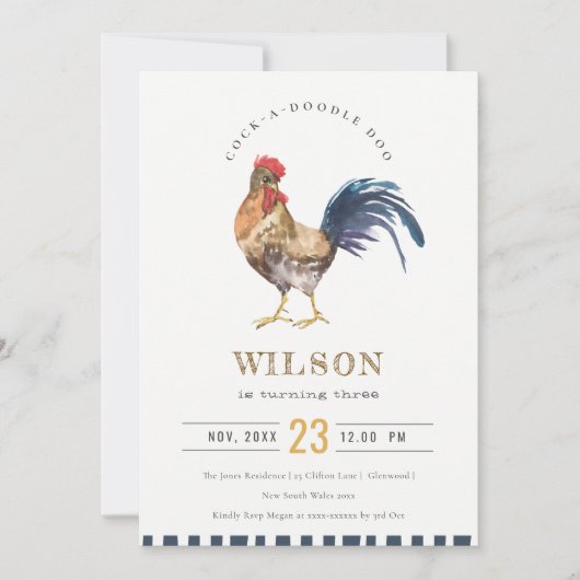 キュートロースターファームウォーター子供の誕生日招待状 サンキューカード (正面)