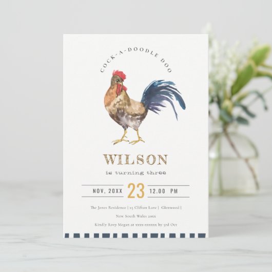 キュートロースターファームウォーター子供の誕生日招待状 サンキューカード (スタンド正面)