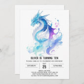 キュートローリングおもしろいドラゴンアドベンチャー誕生日 招待状 (正面/裏面)