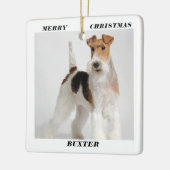 キュートワイヤーキツネテリアドッグフォトメリークリスマス セラミックオーナメント (左)