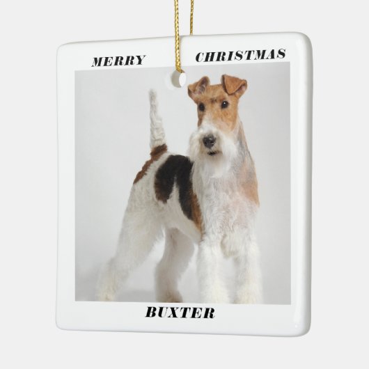 キュートワイヤーキツネテリアドッグフォトメリークリスマス セラミックオーナメント (左)