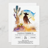 キュートワイルドウエストカウボーイ誕生日 招待状 (正面/裏面)