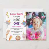 キュートワイルドサファリテーマ子供の誕生日 招待状 (正面)