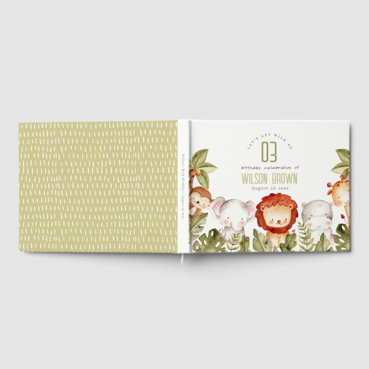 キュートワイルドトロピカルサファリアニマルズ子供の誕生日 ゲストブック (全面)