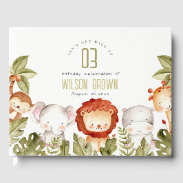 キュートワイルドトロピカルサファリアニマルズ子供の誕生日 ゲストブック