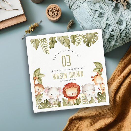 キュートワイルドトロピカルサファリアニマルズ子供の誕生日 スタンダードカクテルナプキン