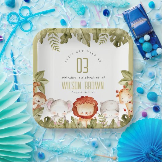 キュートワイルドトロピカルサファリアニマルズ子供の誕生日 ペーパープレート (パーティー)