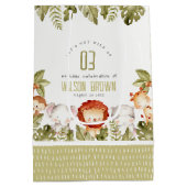 キュートワイルドトロピカルサファリアニマルズ子供の誕生日 ミディアムペーパーバッグ (裏面)