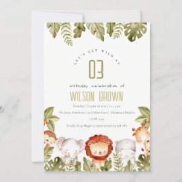 キュートワイルドトロピカルサファリアニマルズ子供の誕生日 招待状