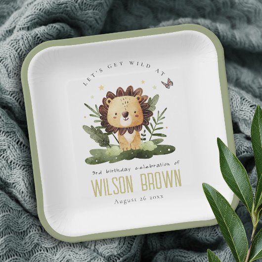 キュートワイルドトロピカルジャングルアニマルライオン誕生日 ペーパープレート