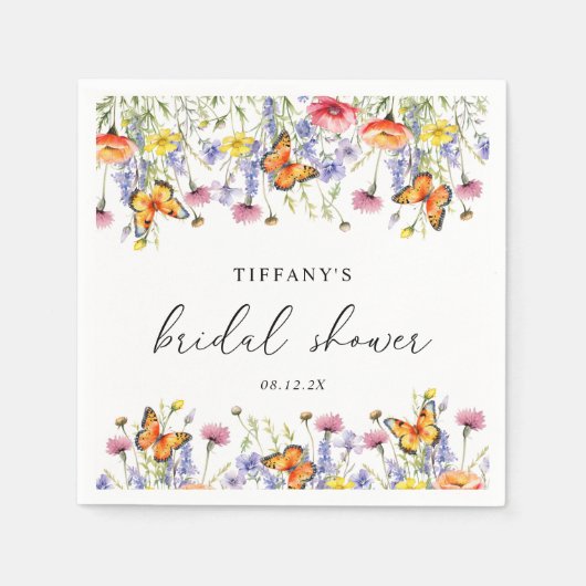 キュートワイルドフラワーズバタフライフローラブライダルシャワー スタンダードカクテルナプキン (正面)