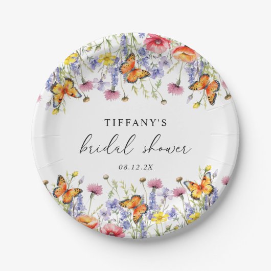 キュートワイルドフラワーズバタフライフローラブライダルシャワー ペーパープレート (正面)