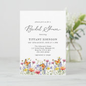 キュートワイルドフラワーズバタフライフローラブライダルシャワー 招待状 (スタンド正面)