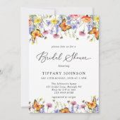 キュートワイルドフラワーズバタフライフローラブライダルシャワー 招待状 (正面)