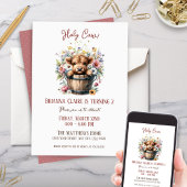 キュートワイルドフラワーハイランドカウファームアニマル誕生日 招待状