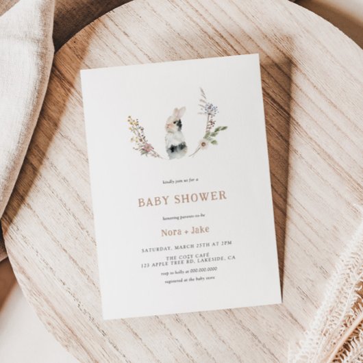 キュートワイルドフラワーバニータンベビーシャワー招待状 招待状