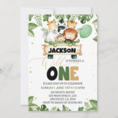 キュートワイルドワンサファリアニマルズ誕生日招待状 招待状 (正面)