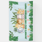 キュートワイルドワンジャングルサファリアニマル誕生日 横断幕 (縦)