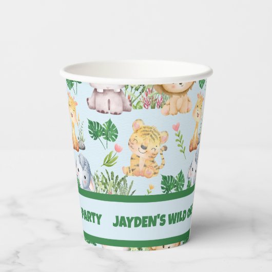 キュートワイルドワンジャングルサファリアニマル誕生日 紙コップ (裏面)