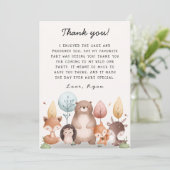 キュートワイルドワンフォレストウッドランドアニマルズ誕生日 サンキューカード (スタンド正面)