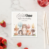 キュートワイルドワンフォレストウッドランドアニマルズ誕生日 スタンダードカクテルナプキン (インサイチュ)