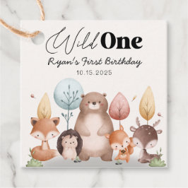 キュートワイルドワンフォレストウッドランドアニマルズ誕生日 フェイバータグ