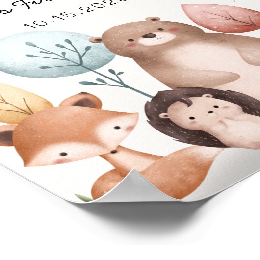 キュートワイルドワンフォレストウッドランドアニマルズ誕生日 ポスター (角)