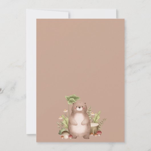 キュートワイルドワンフォレストウッドランドアニマルズ誕生日 招待状 (裏面)