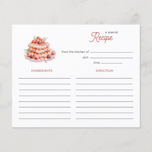 キュートワッフルズブライダルシャワーブランチレシピカード (正面)