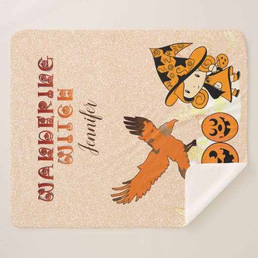 キュートワンダリングリトルウィッチジャックコーブタイポグラフィ シェルパブランケット (正面(横))